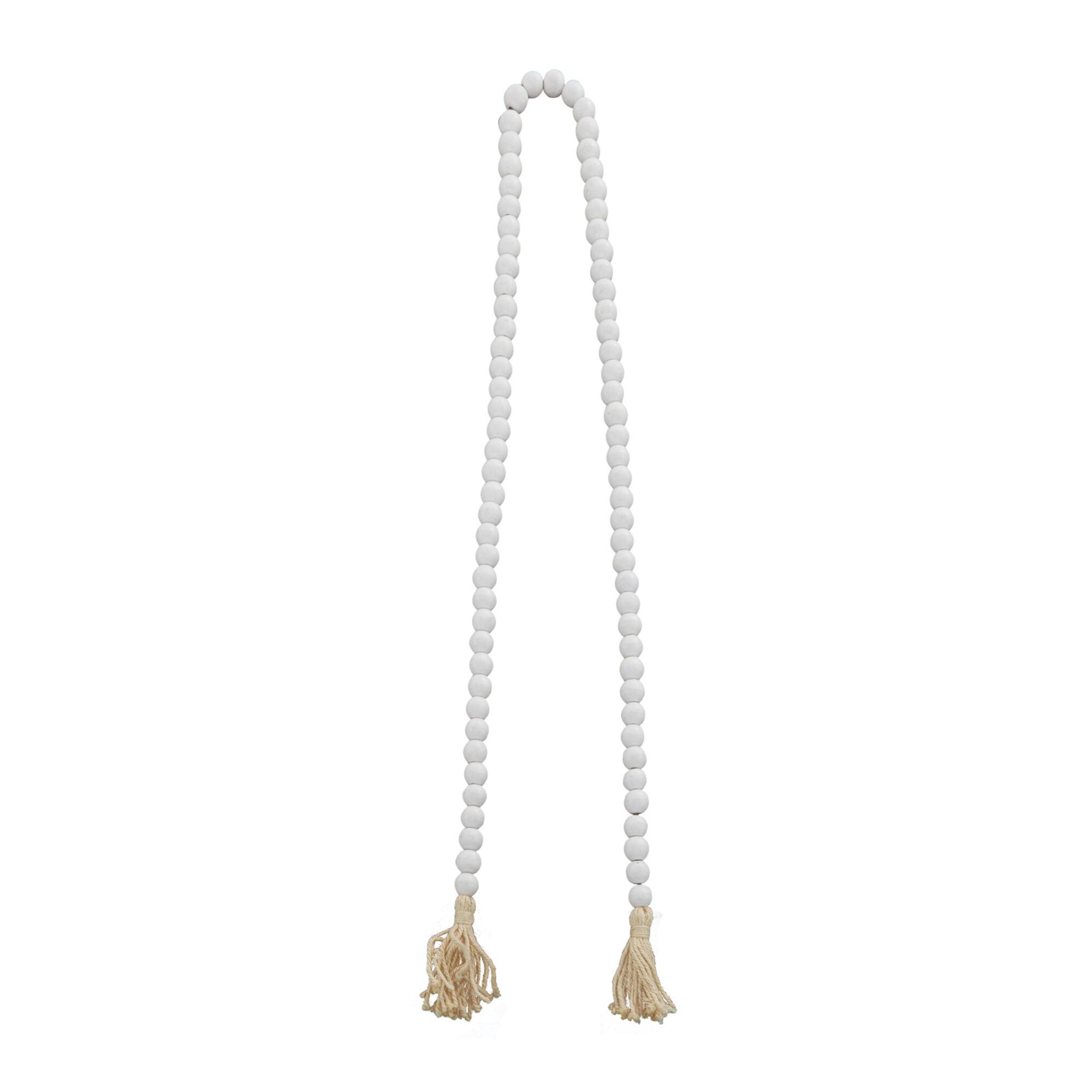 White Wood Bohemian Bead Garland 80" x 1" x 1"
